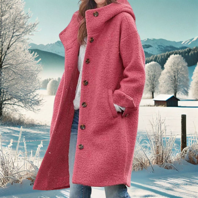 Abrigo Largo de Invierno Abotonado con Capucha para Mujer SELECTO CANCUN