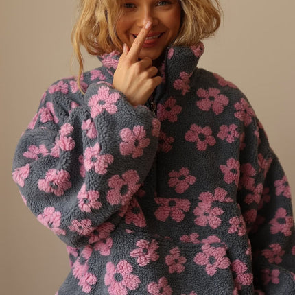 Chaqueta polar acogedora de media cremallera con estampado floral para mujer SELECTO CANCÚN — 4