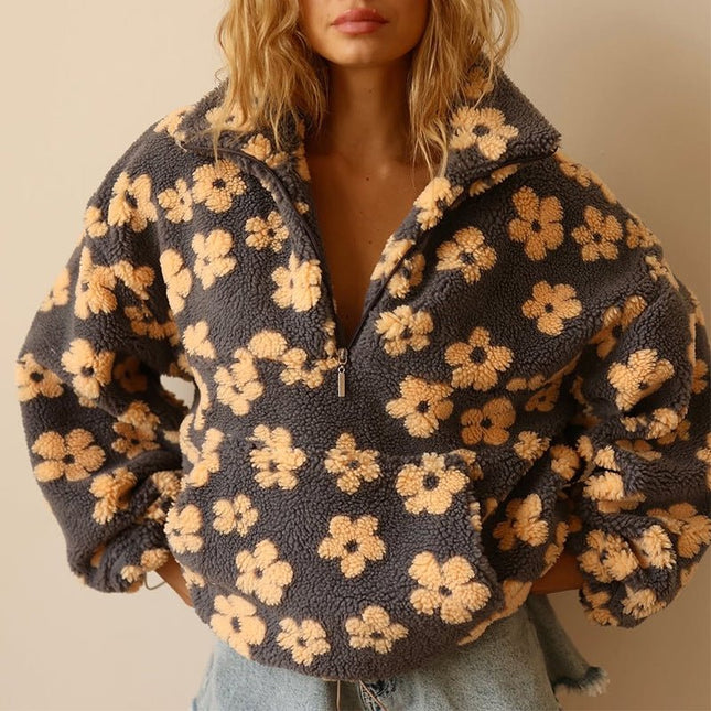 Chaqueta polar acogedora de media cremallera con estampado floral para mujer SELECTO CANCÚN