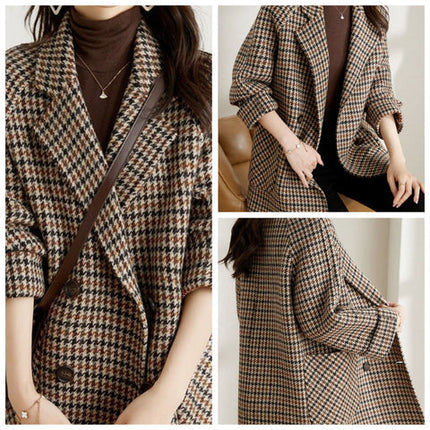 Blazer Largo Cruzado Elegante a Cuadros Mujer SELECTO CANCUN — 5