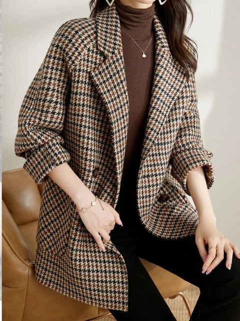 Blazer Largo Cruzado Elegante a Cuadros Mujer SELECTO CANCUN