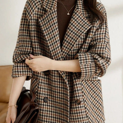 Blazer Largo Cruzado Elegante a Cuadros Mujer SELECTO CANCUN — 2