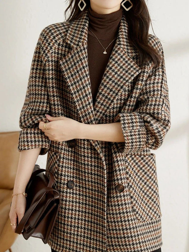 Blazer Largo Cruzado Elegante a Cuadros Mujer SELECTO CANCUN