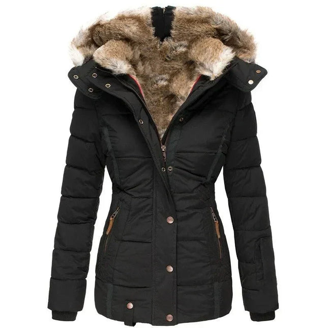 Chaqueta acolchada de invierno con capucha de piel sintética para mujer SELECTO CANCUN