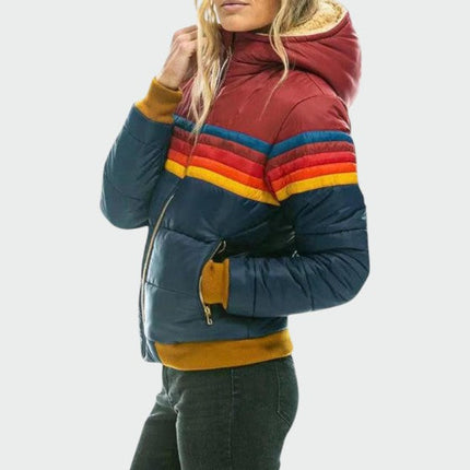 Plumón con cremallera a rayas vintage con capucha para mujer SELECTO CANCUN — 4
