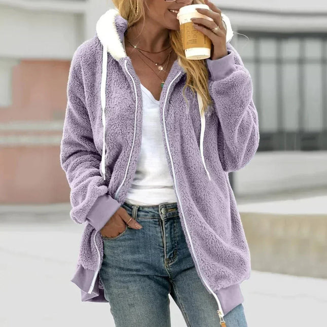 Chaqueta polar con cremallera, forro sherpa y capucha para mujer SELECTO CANCUN