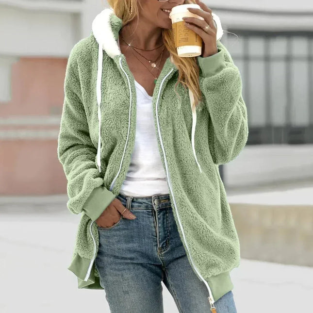 Chaqueta polar con cremallera, forro sherpa y capucha para mujer SELECTO CANCUN